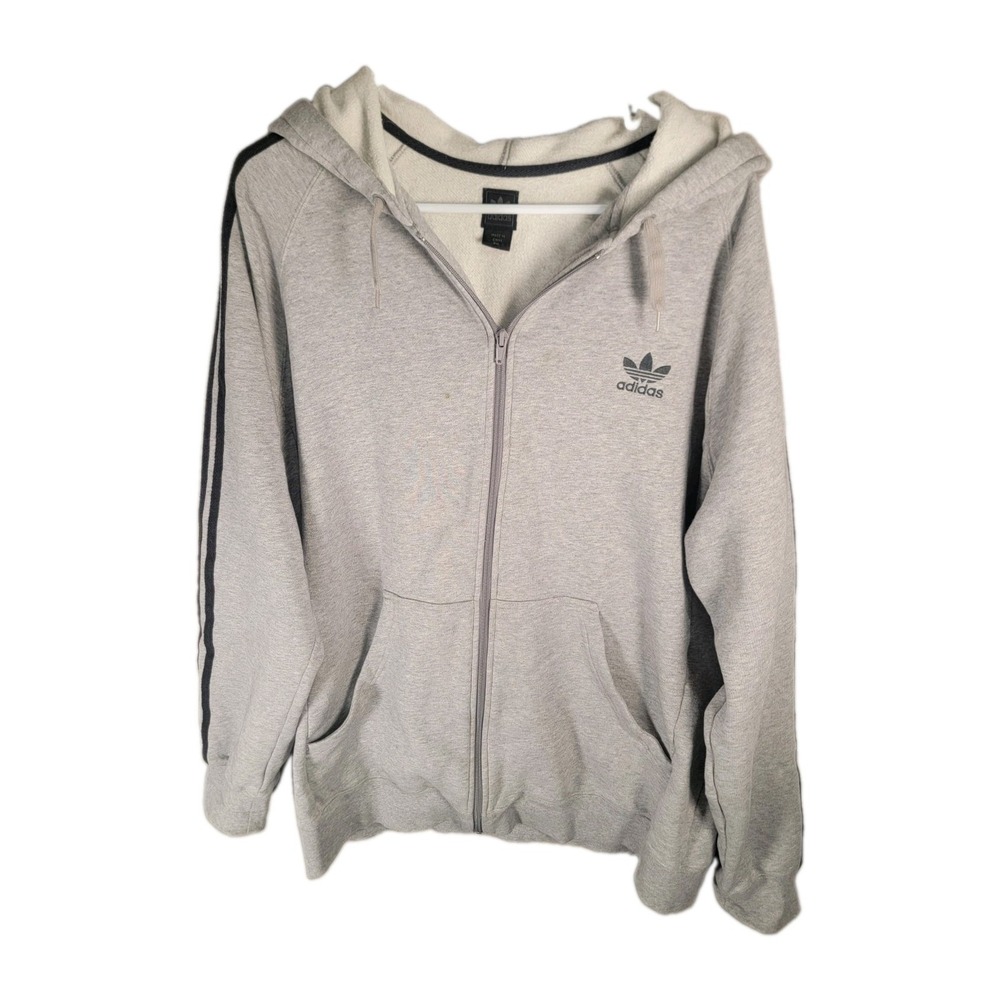 Vintage adidas Originals Hoodie Mens 2XL Gray 3 Stripes Full Zip Trefoil 2007